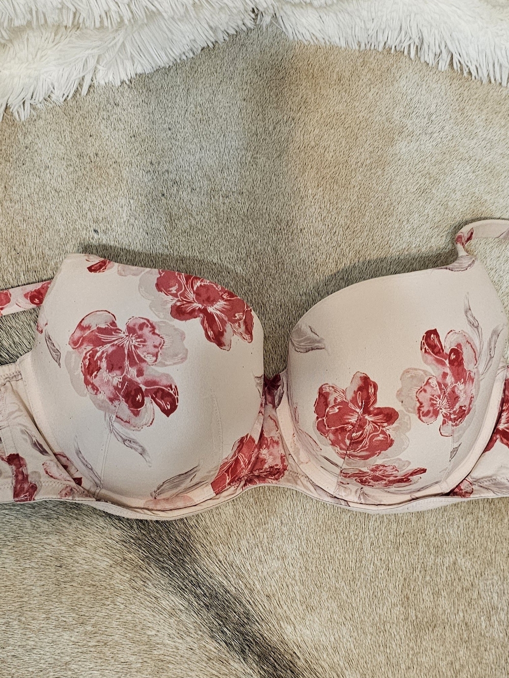 Cacique Lane Bryant 36DDD Floral Underwire Bra Pink Red Floral